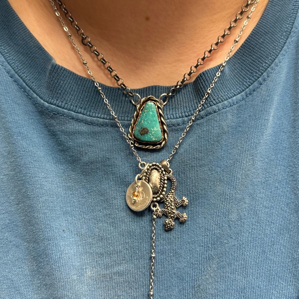 Turquoise and Silver Layered Necklace Set